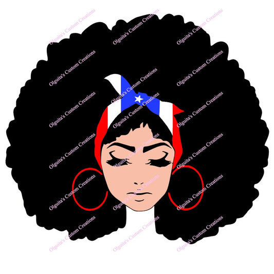 Afro boricua girl, Afro Boricua Girl Clipart, Boricua Girl Clipart, Puerto Rican Girl Clipart,Puerto Rico Flag, Afro Latina Girl With Puerto Rico Headband