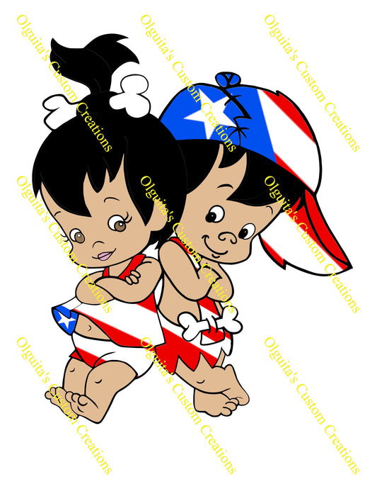 Boricua Bamm Bamm and Pebbles Clipart, Boricua Bam Bam and Pebbles Clipart, Pebbles and Bamm Bamm Puerto Rico Flag Version, Bamm Bamm and Pebbles with Puerto Rico Flag