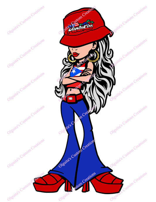 Boricua Girl clipart, Puerto Rican girl clipart, Boricua Girl, Boricua girl Cartoon