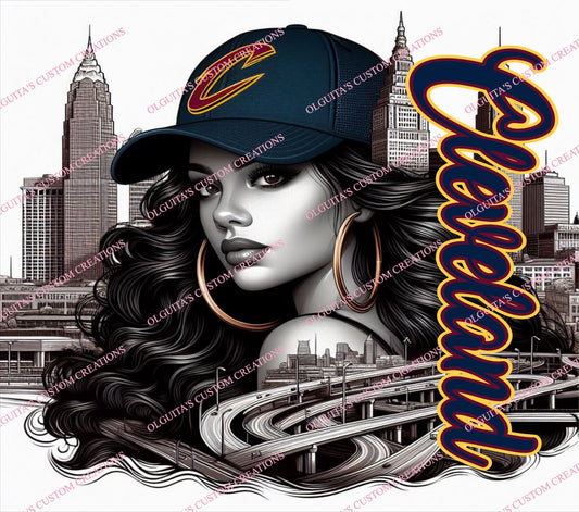 Cleveland Cavaliers Girl with skyline png, Cleveland Cavaliers tumbler wrap , Cleveland Cavaliers tumbler